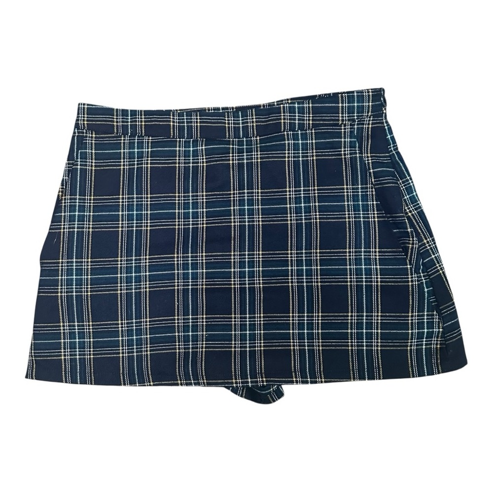 Preppy Plaid Mini Skort Blue Green White Patterned Built In Shorts Womens Casual